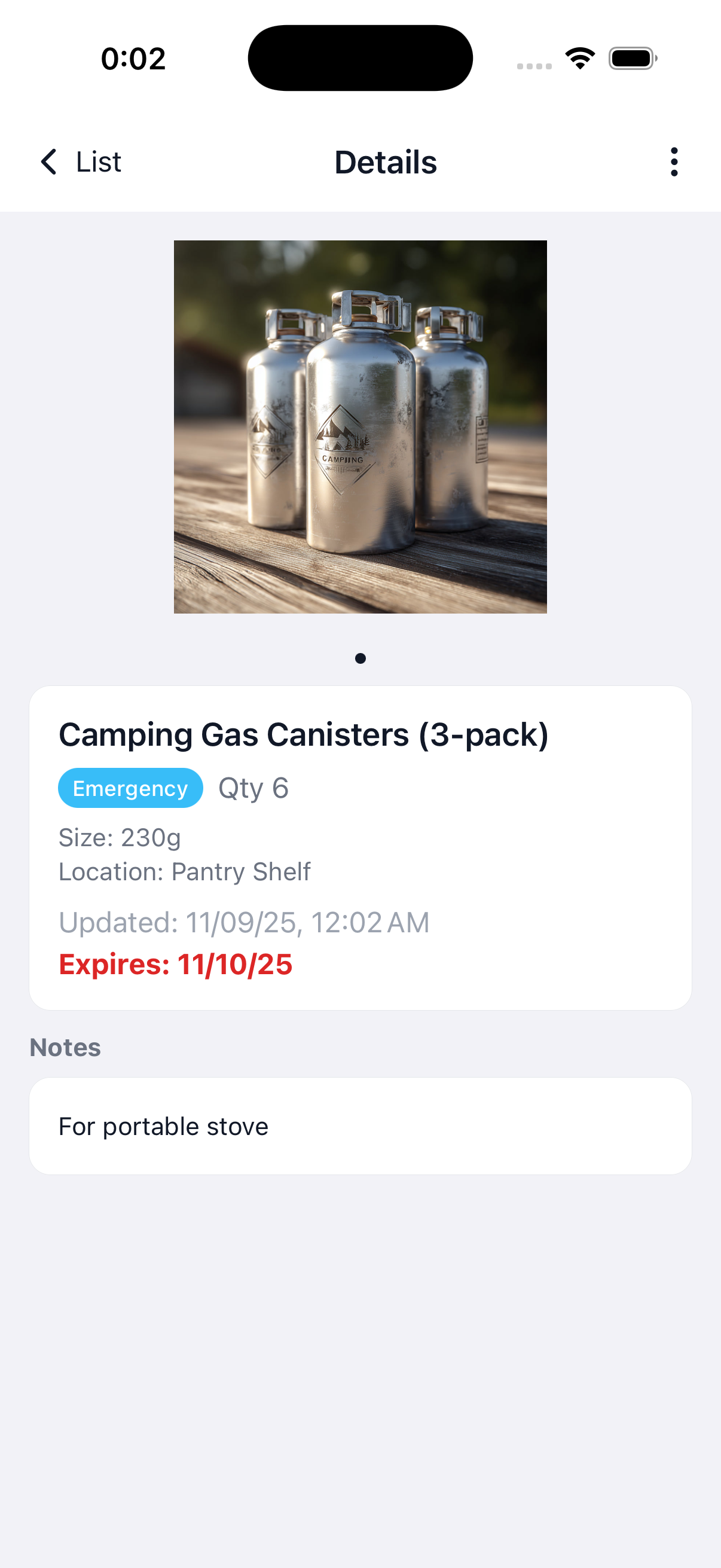 Expiry management screen