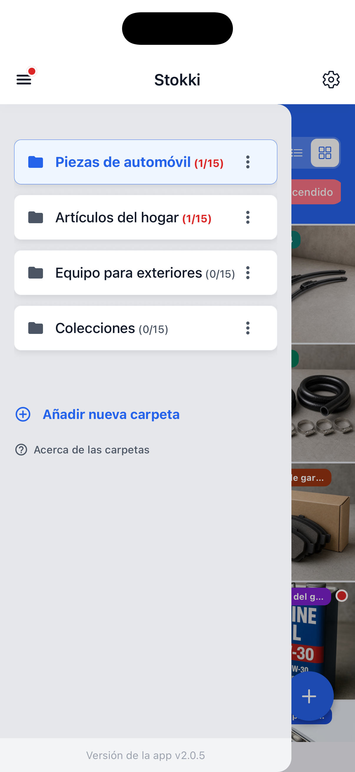 Lista de carpetas de Stokki