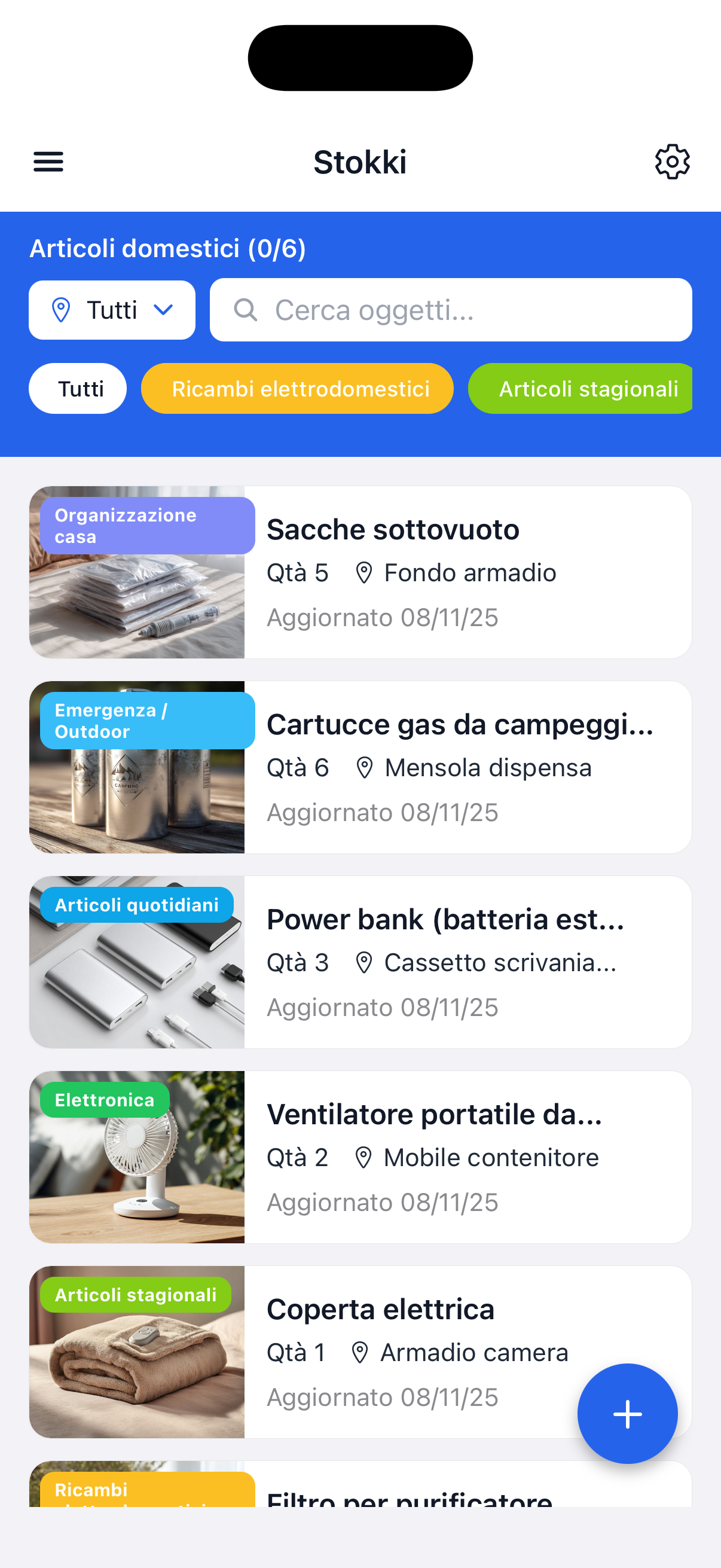 Schermata articoli domestici