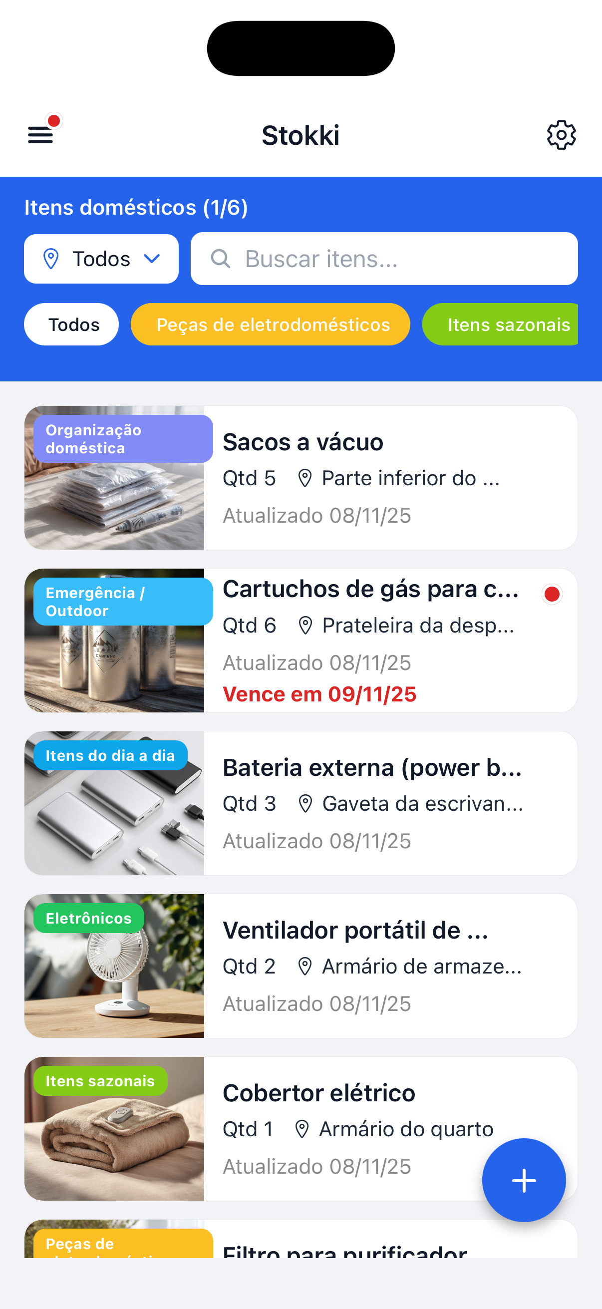 Itens domésticos com validade